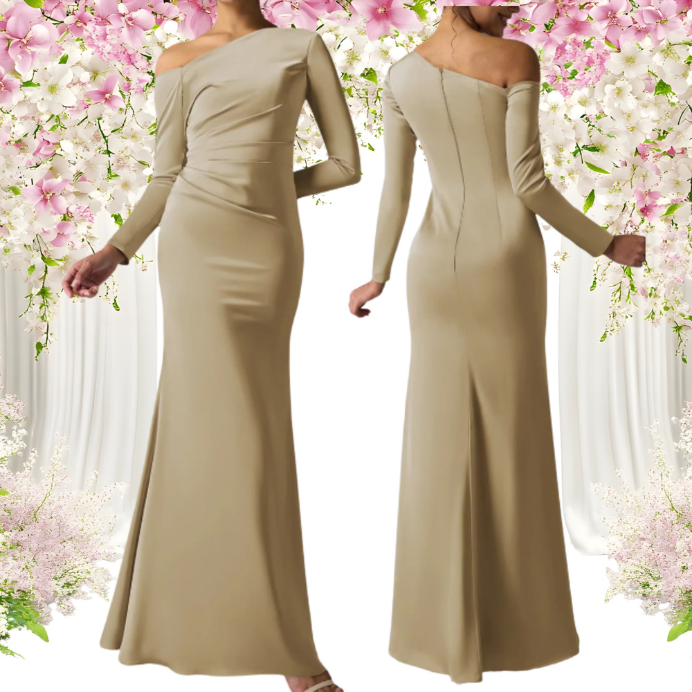 AW BRIDAL 8 M champagne Anya satin formal party bridesmaid maxi dress NEW B39